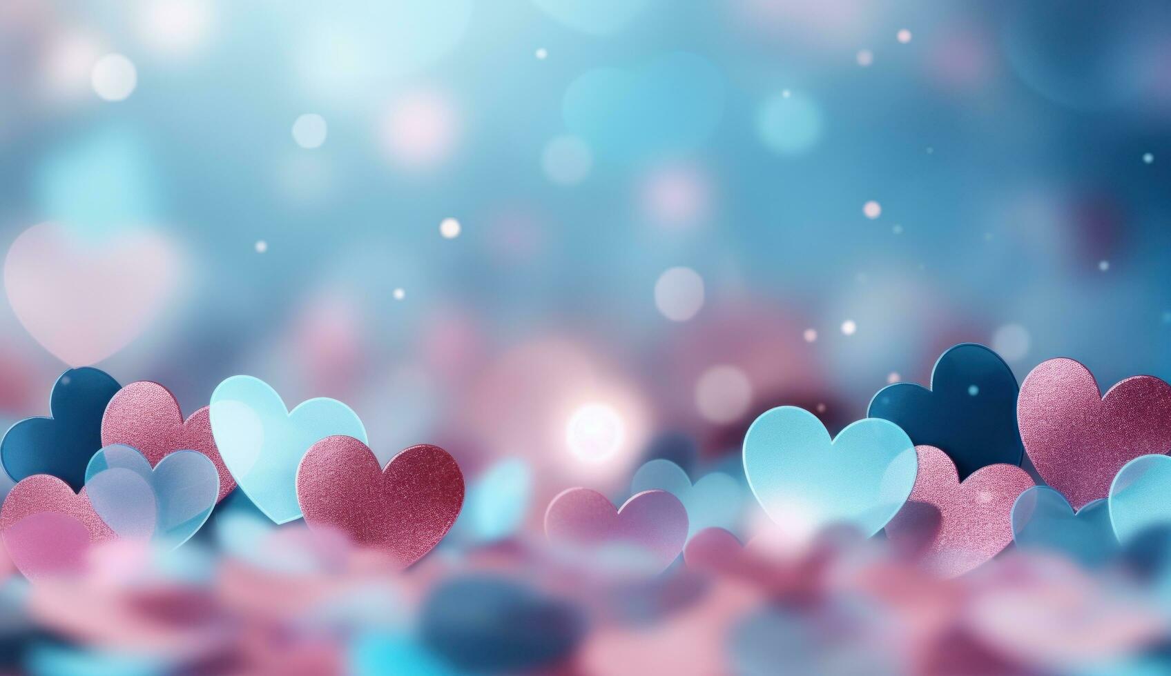 ai generiert Blau und Blau Bokeh Herz Valentinsgrüße Tag Hintergrund foto