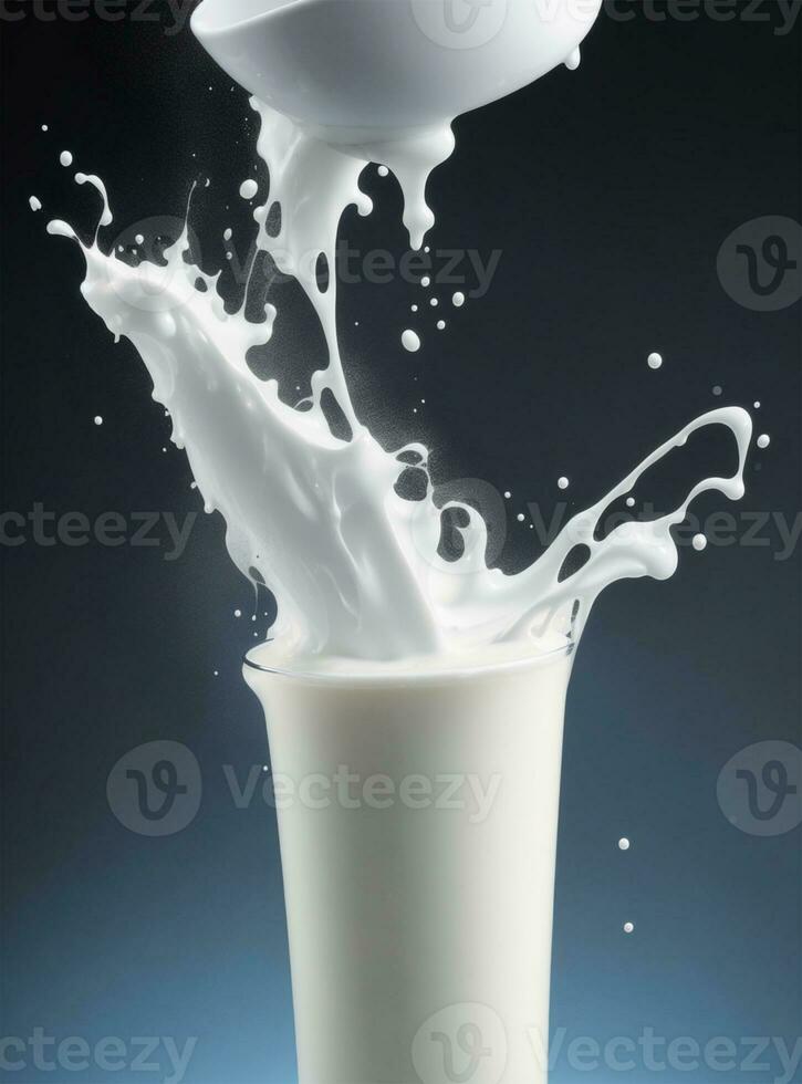 ai generiert Gießen Milch in Glas, Milch Spritzen im Glas foto