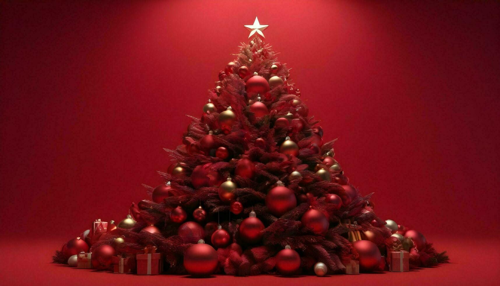 ai generiert fröhlich Weihnachten Baum rot Hintergrund Hintergrund foto