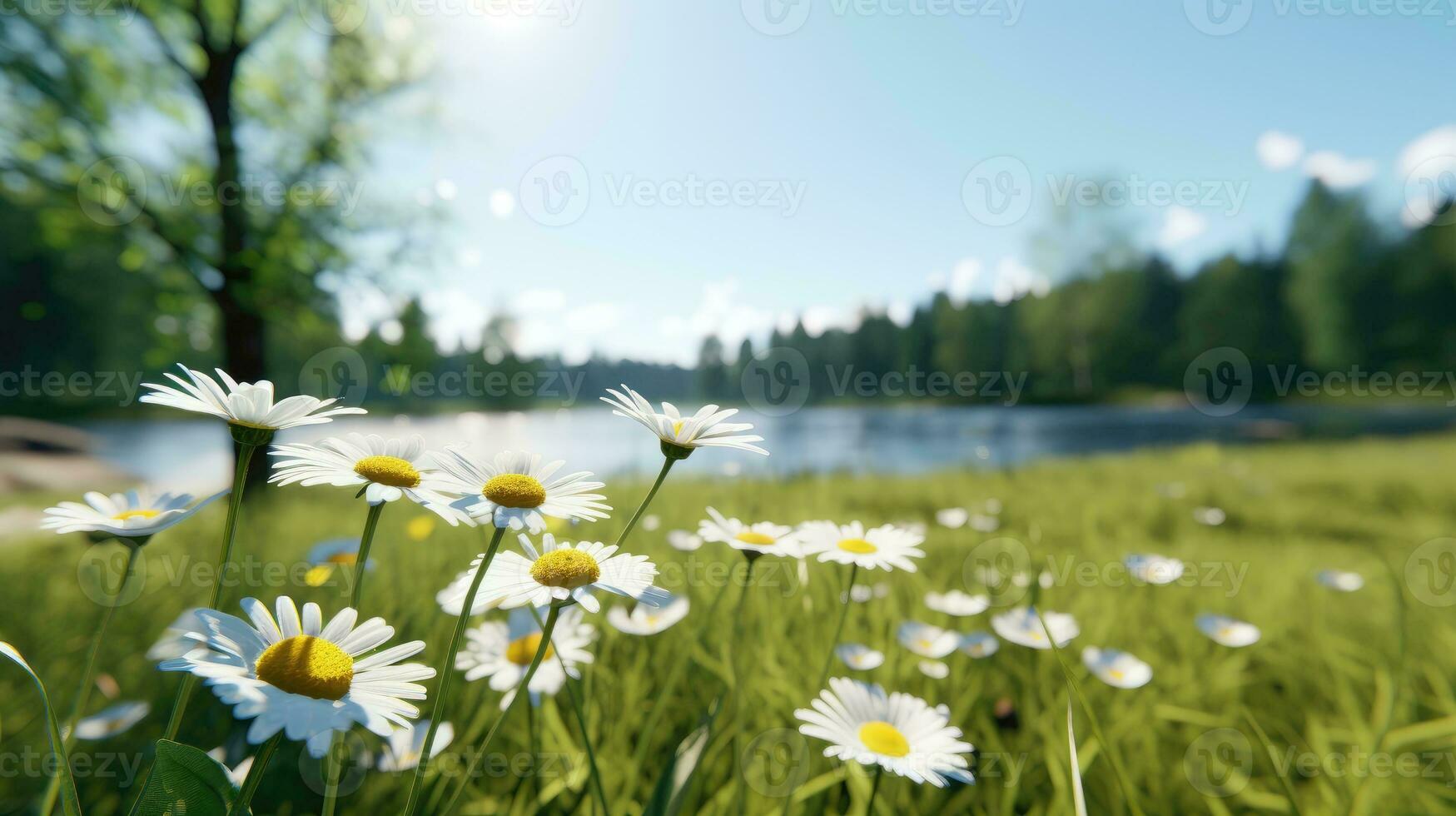 ai generiert Blumen, Hintergrund Bild, Blume Feld, Helligkeit, Frische, Landschaft, Landschaft, Natur foto
