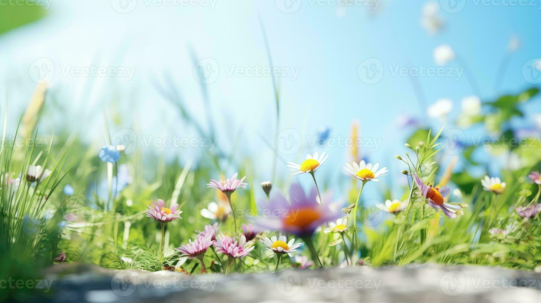 ai generiert Blumen, Hintergrund Bild, Blume Feld, Helligkeit, Frische, Landschaft, Landschaft, Natur foto