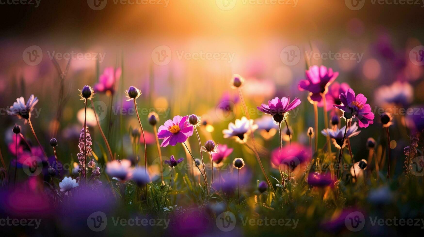 ai generiert Blumen, Hintergrund Bild, Blume Feld, Helligkeit, Frische, Landschaft, Landschaft, Natur foto