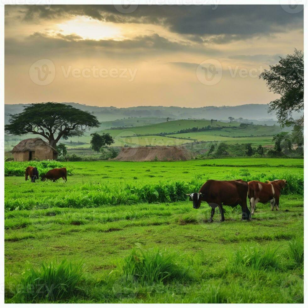 ai generiert seelenvoll Gelassenheit ein Blick in afrikanisch ländlich Pracht foto