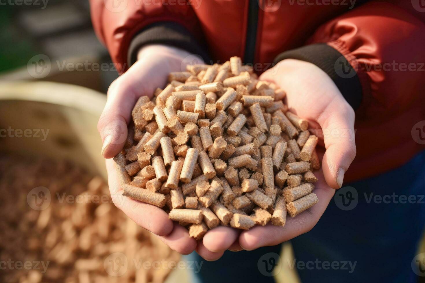 ai generiert männlich Hände halten Holz Pellets. ökologisch Treibstoff gemacht von Biomasse. verlängerbar Energie Quelle. foto