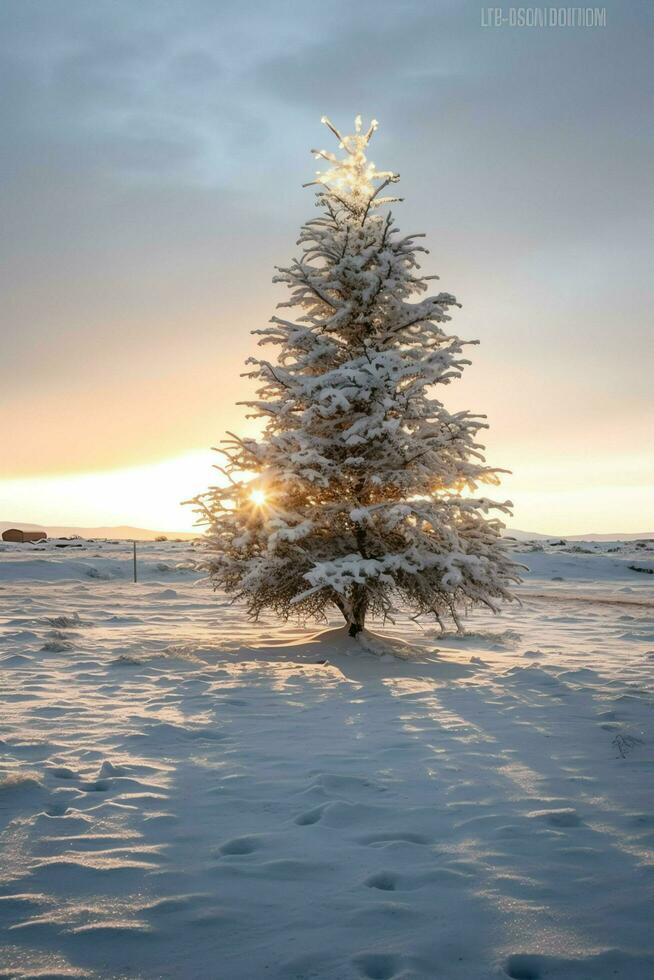 Kiefer Bäume oder dekoriert Weihnachten Baum bedeckt durch Schnee auf schön Winter. Weihnachten Thema draußen durch ai generiert foto