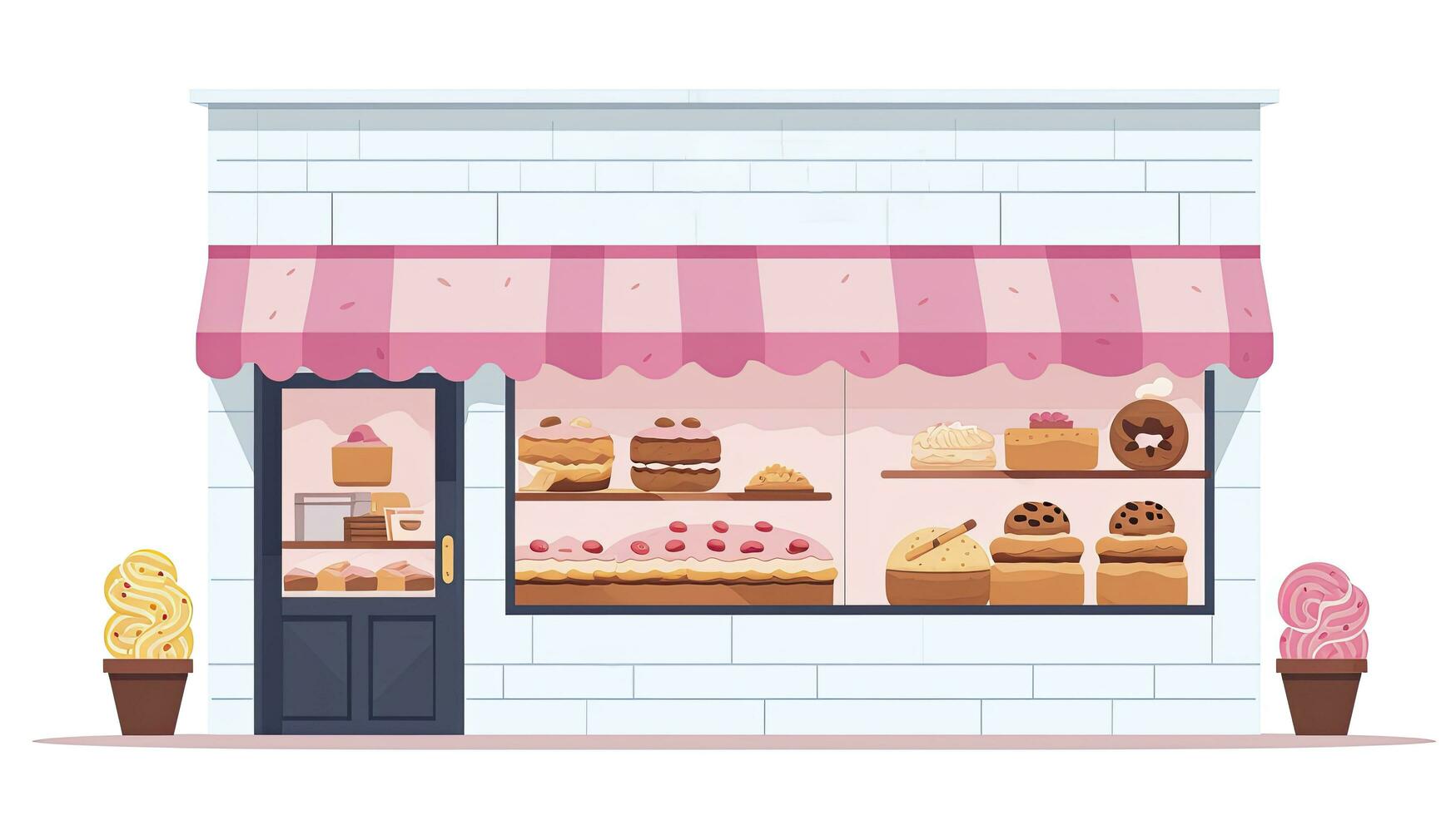 ai generiert charmant Bäckerei Schaufenster Illustration - - minimalistisch Design mit angezeigt Gebäck foto