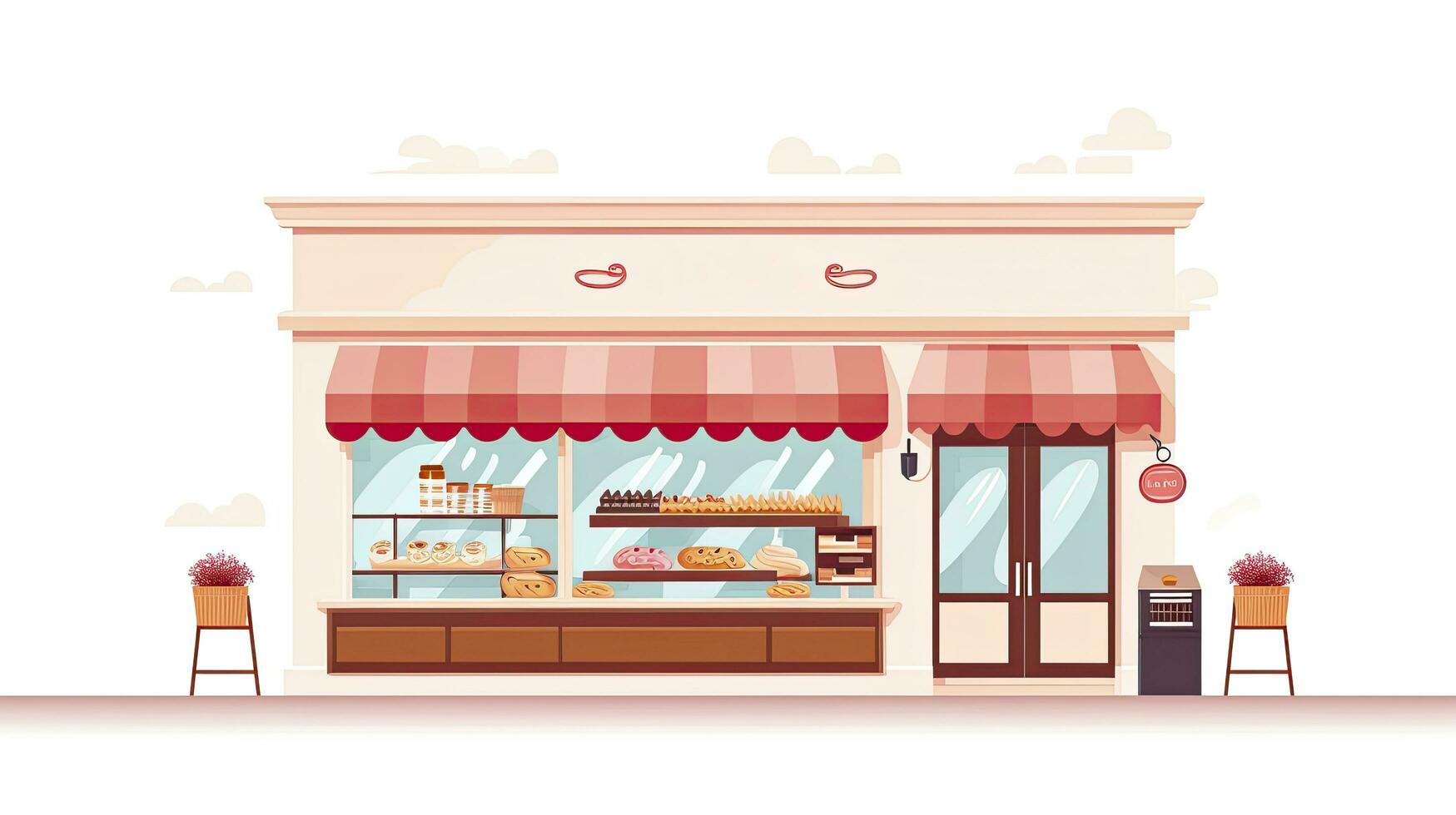 ai generiert charmant Bäckerei Schaufenster Illustration - - minimalistisch Design mit angezeigt Gebäck foto