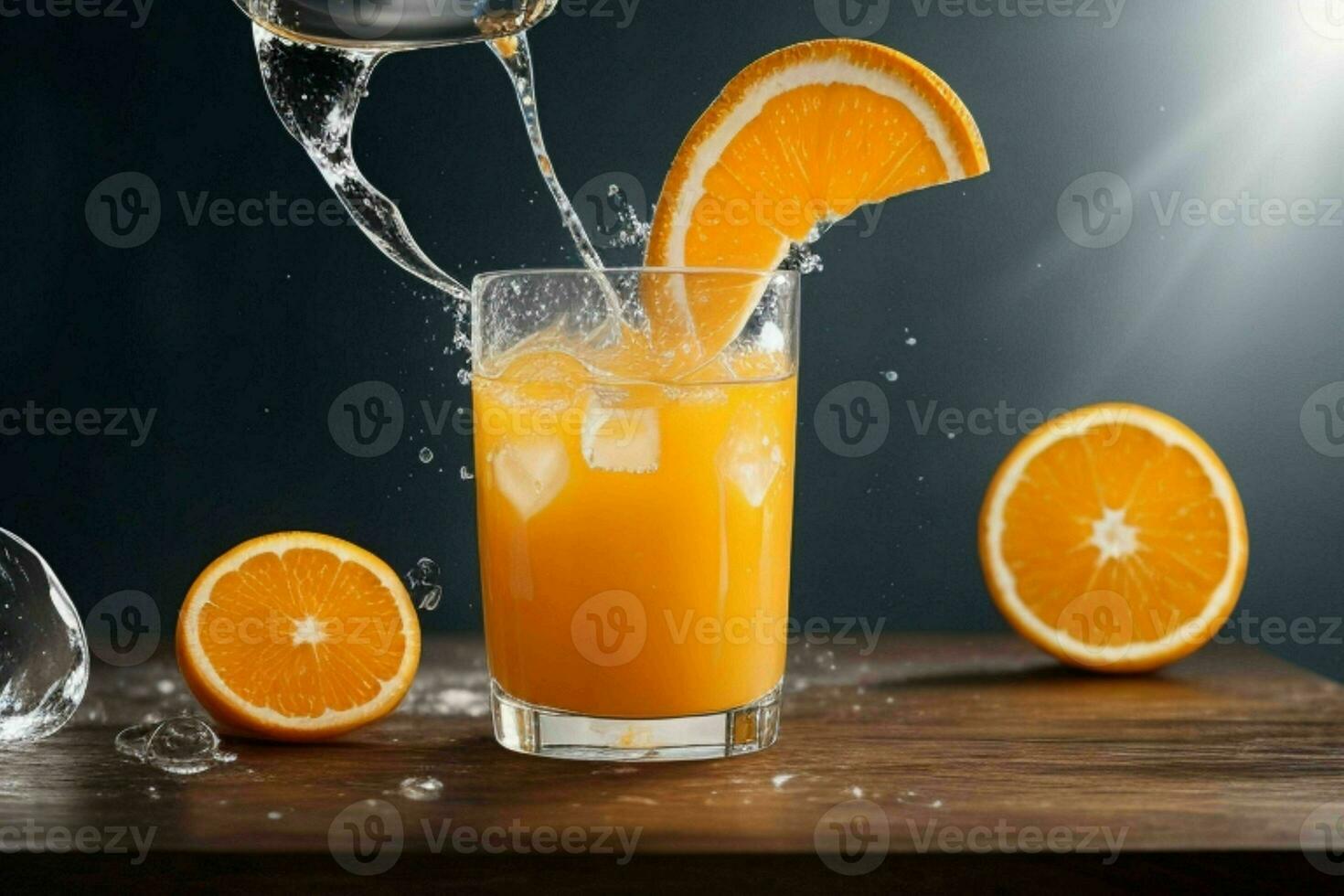 ai generiert Orange Saft Spritzen mit Eis Würfel. Profi Foto