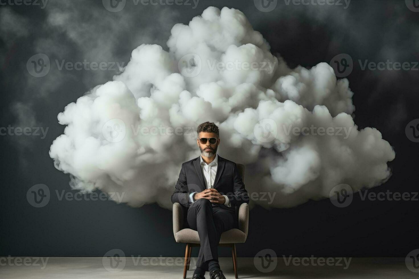 ai generiert Innovation Hürde - - Geschäftsmann im ein mental Nebel von kreativ Block foto