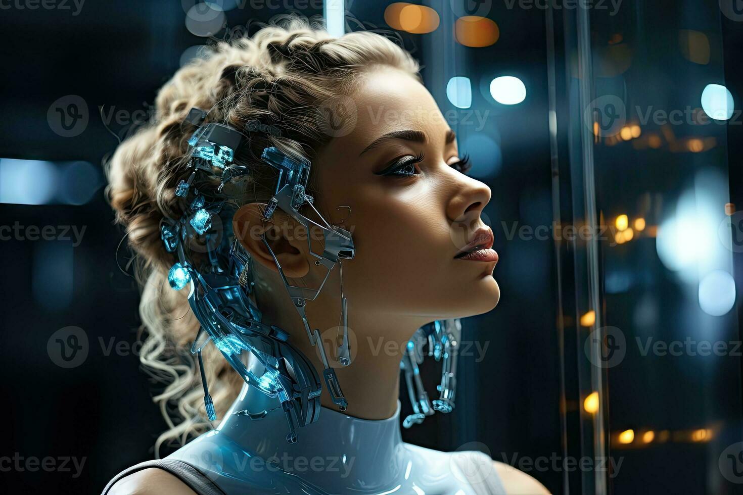 ai generiert ein symbolisch Konzept Bild von ai Technologie verschmolzen mit ein Mensch Roboter gehirn.by generativ ai. foto