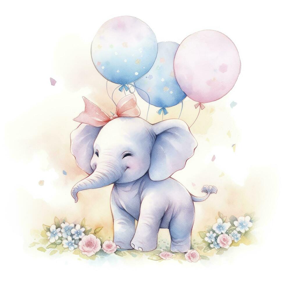 ai generiert Aquarell Baby Elefant. ai generiert foto