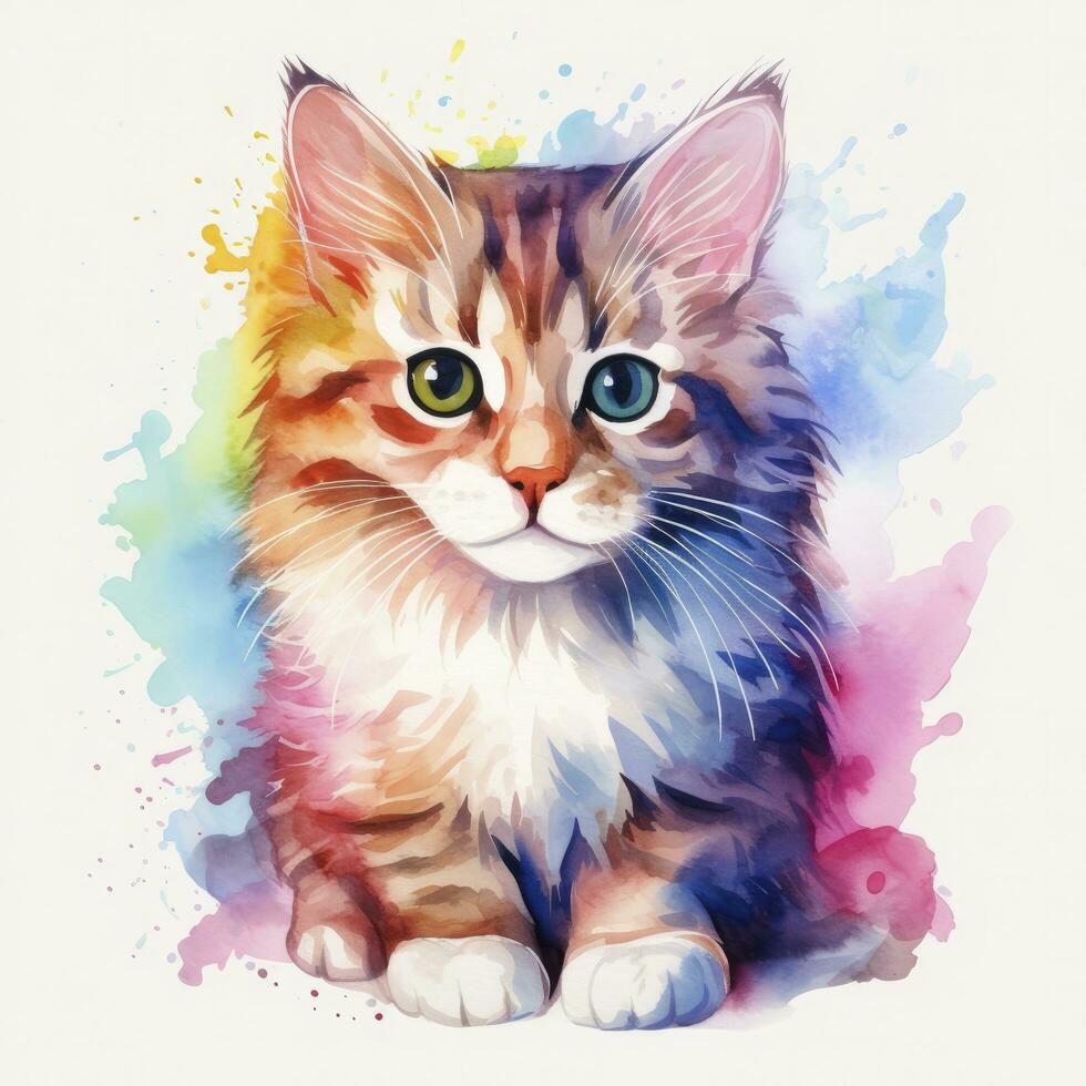 ai generiert Aquarell Katze Clip Kunst auf Weiß Hintergrund. ai generiert foto