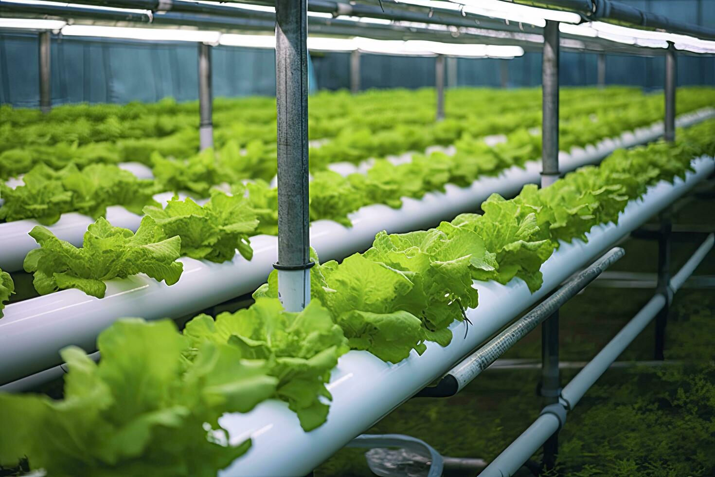 ai generiert hydroponisch Grüner Salat wachsend. ai generiert foto