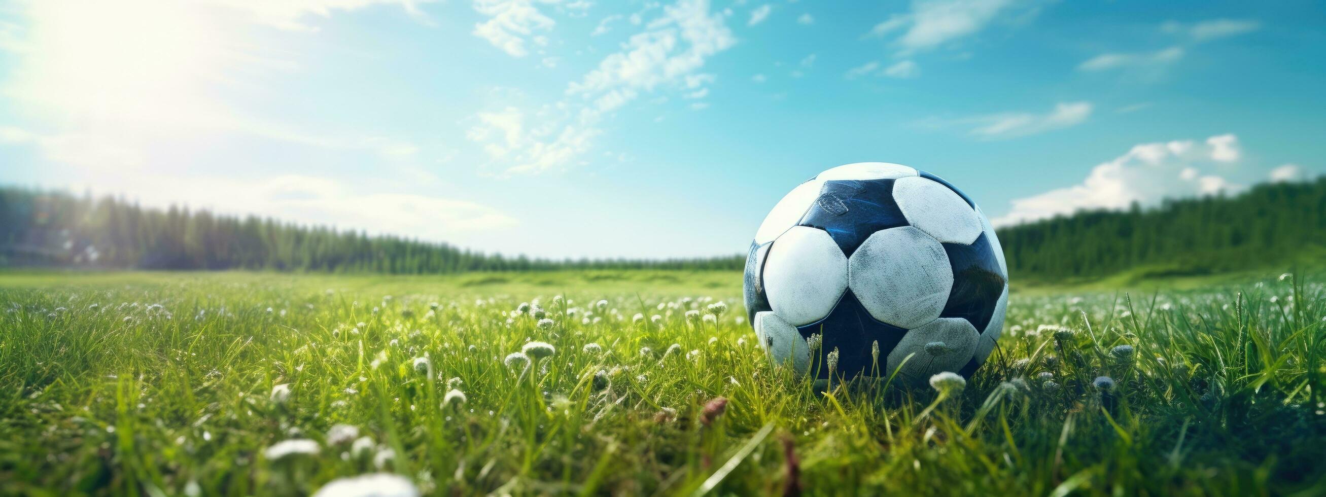 ai generiert ein Fußball ist auf das Gras in der Nähe von das Tor foto