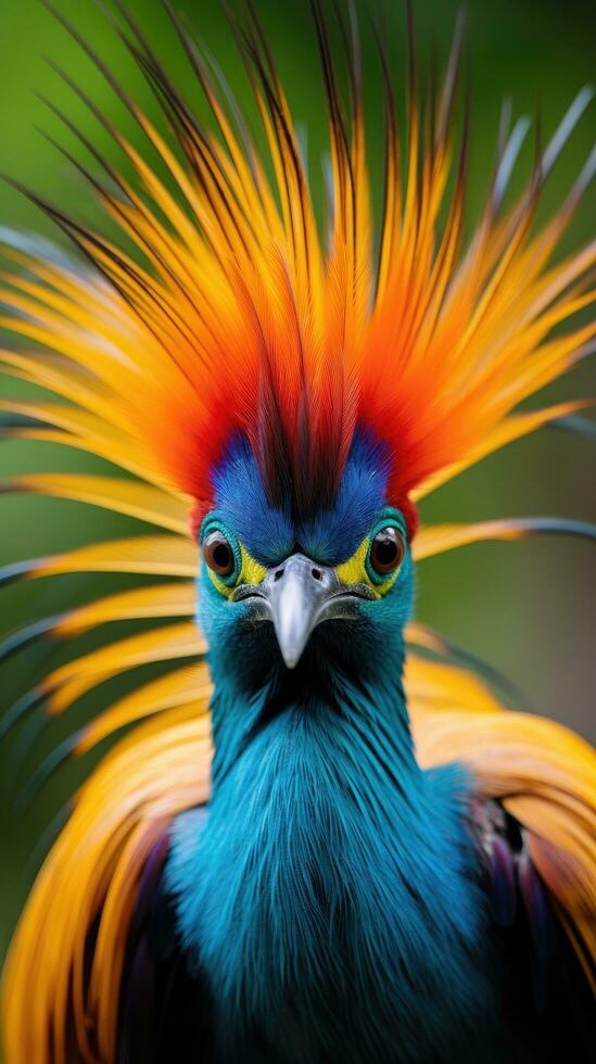 ai generiert ein Nahansicht Schuss von ein extravagant Vogel von Paradies foto