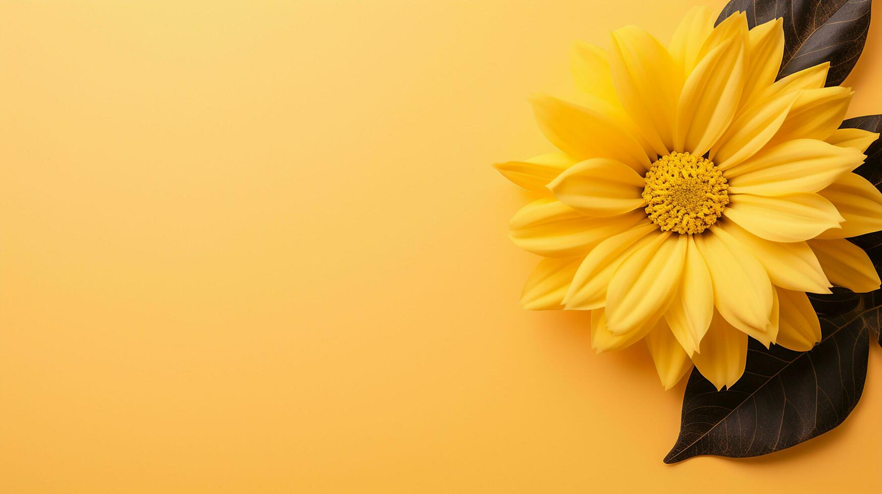 ai generiert Gelb Sonnenblume auf Gelb Hintergrund eben legen, oben Aussicht foto