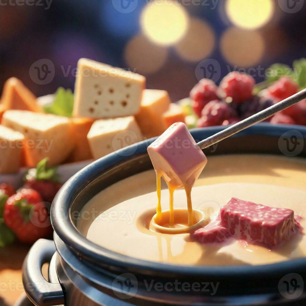 ai generiert schließen oben von ein Fondue, Vordergrund Scharf mit Bokeh Hintergrund. ai generativ foto