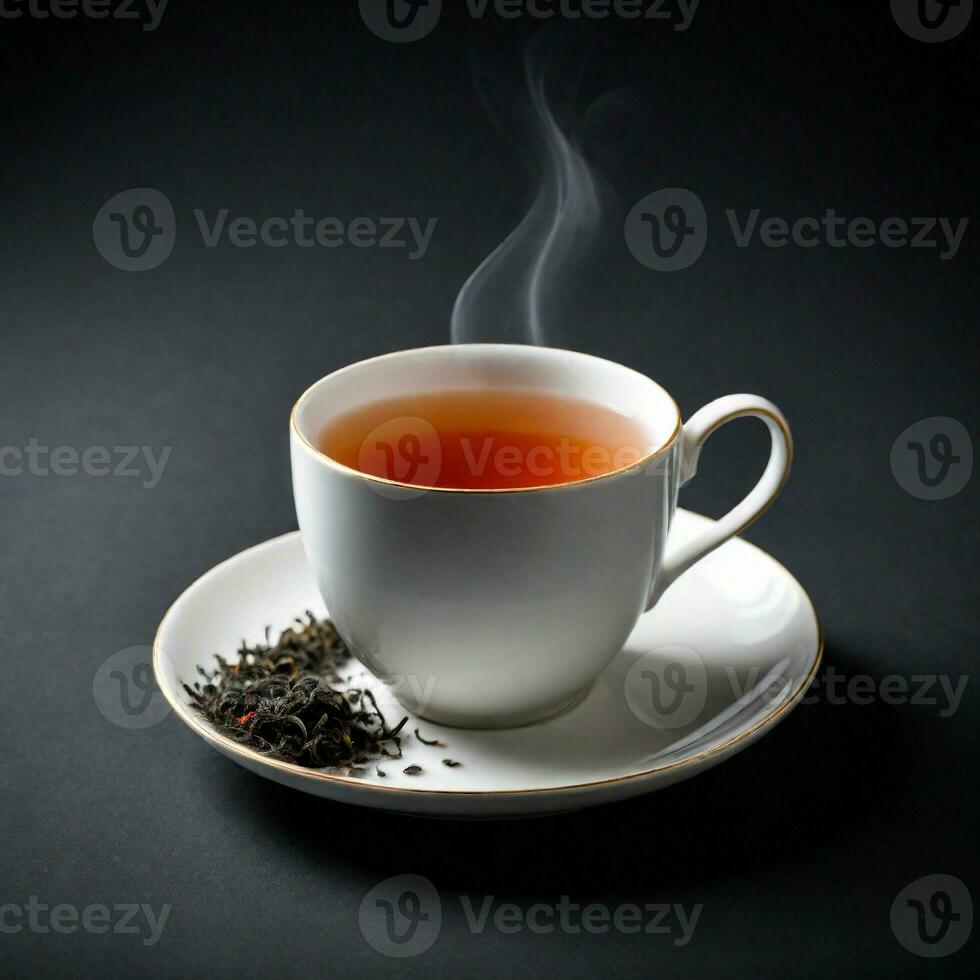 ai generiert Foto ein Tasse von heiß Tee isoliert auf dunkel Hintergrund. ai generativ