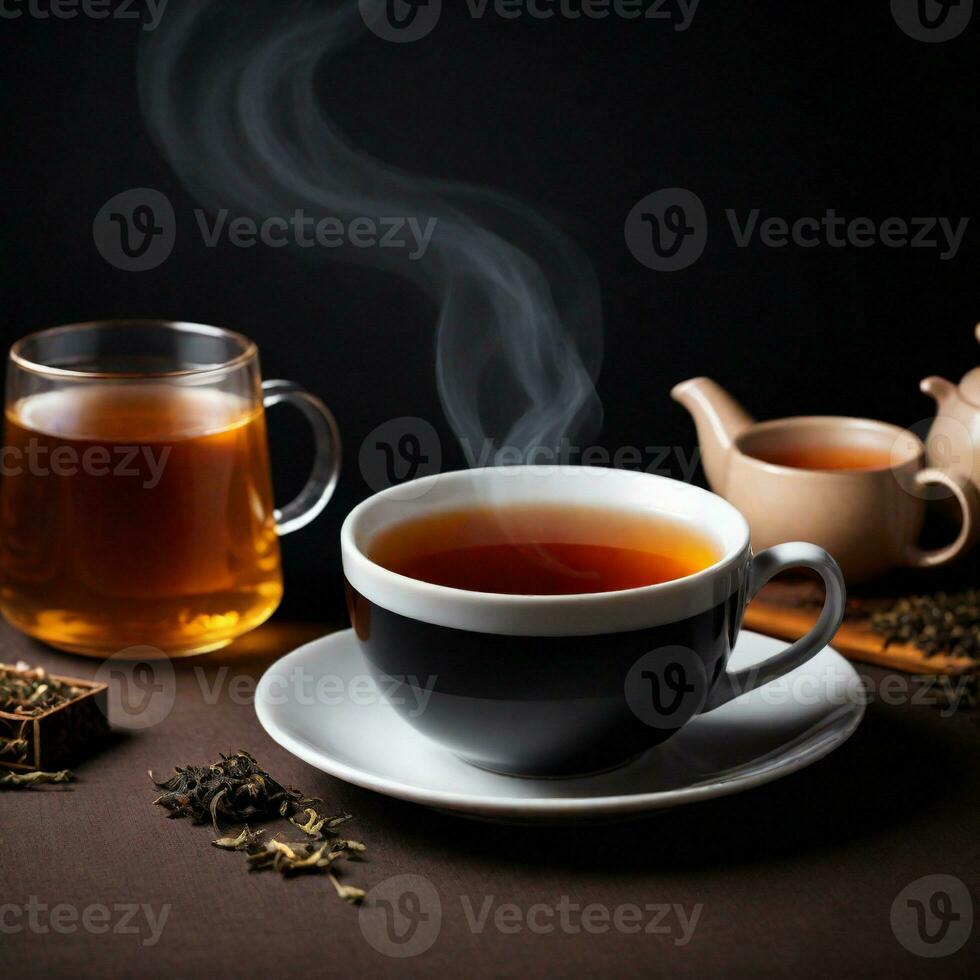 ai generiert Foto ein Tasse von heiß Tee isoliert auf dunkel Hintergrund. ai generativ