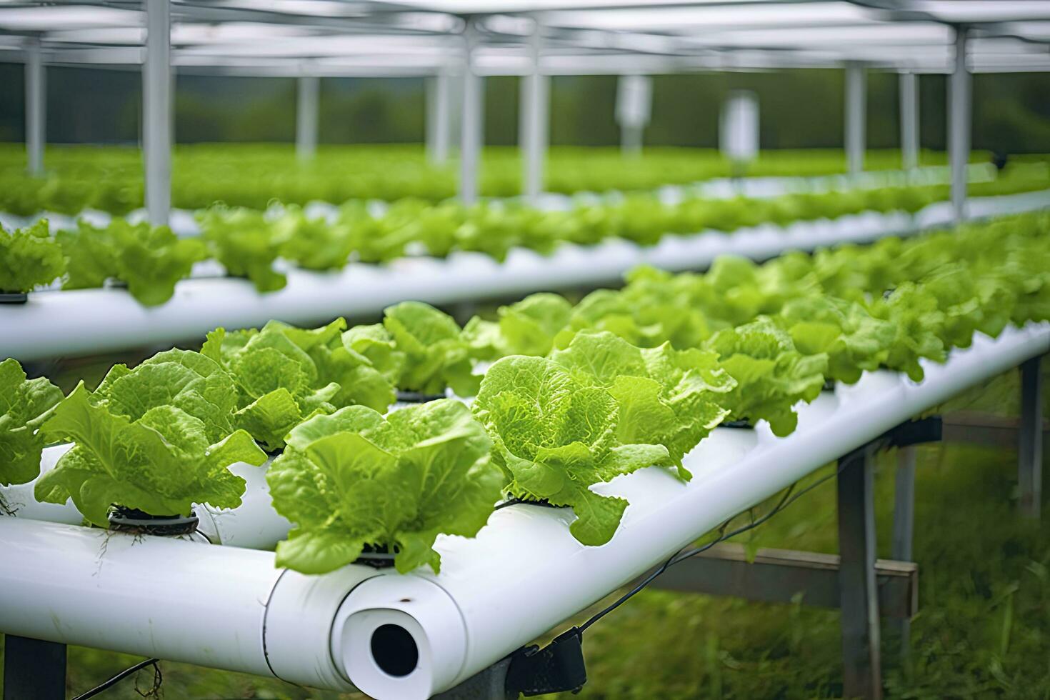 ai generiert hydroponisch Grüner Salat wachsend. ai generiert foto