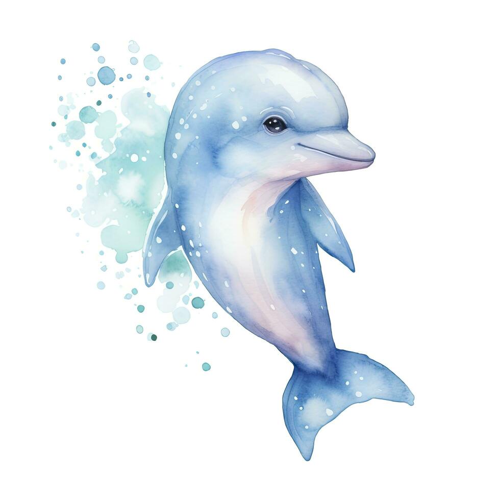 ai generiert Aquarell Fantasie Baby Delfin Clip Kunst isoliert Weiß Hintergrund. ai generiert foto