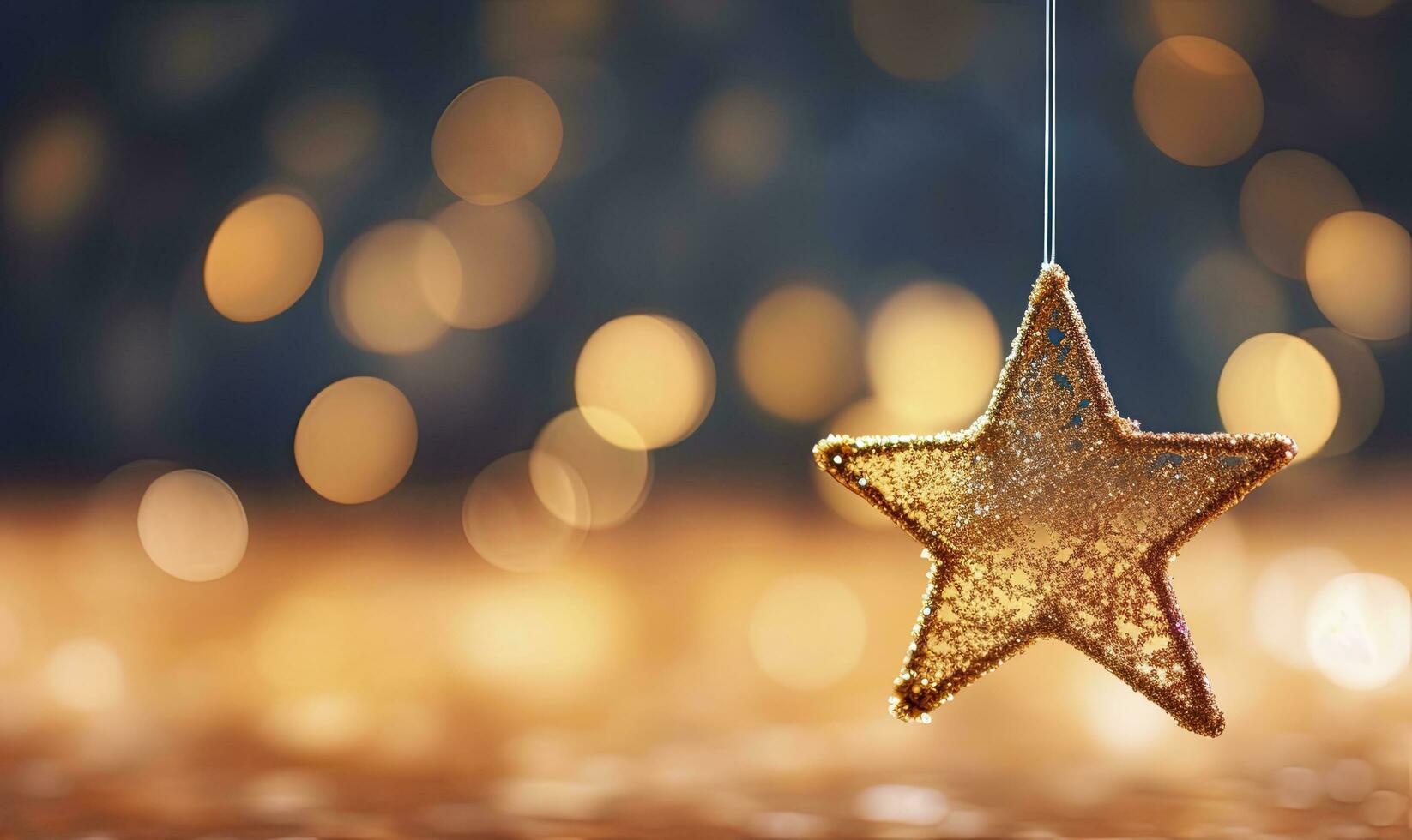 ai generiert funkelnd golden Weihnachten Stern. Ornament Dekoration defokussiert Bokeh Hintergrund. ai generiert foto