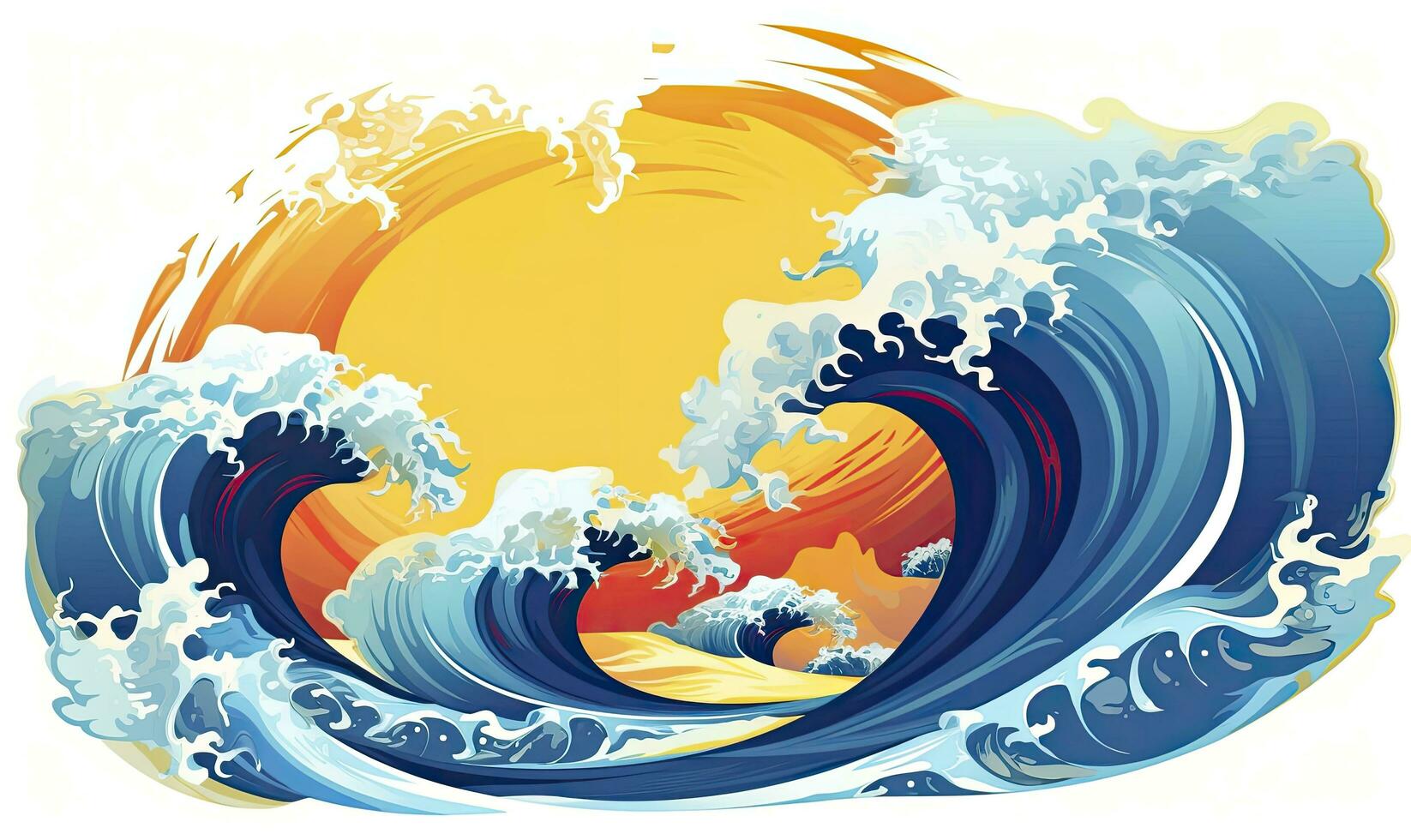 ai generiert Ozean Welle Sonne Wolken, Blau Gelb abstrakt Ozean Welle. ai generiert. foto
