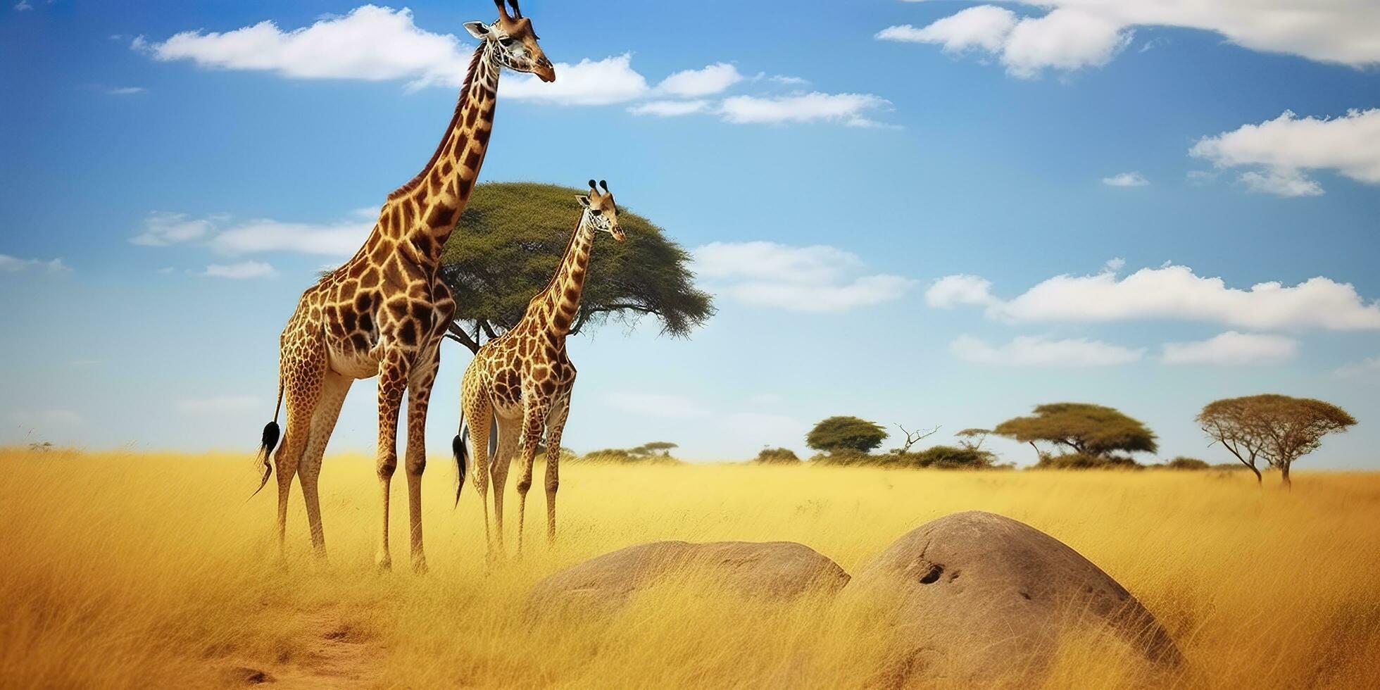 ai generiert Giraffen im das afrikanisch Savanne. Serengeti National Park. Afrika. Tansania. ai generiert foto