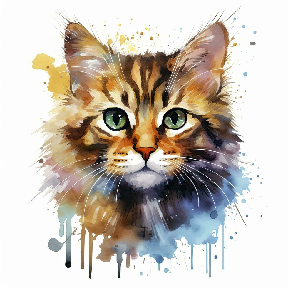 ai generiert Aquarell Katze Clip Kunst auf Weiß Hintergrund. ai generiert foto