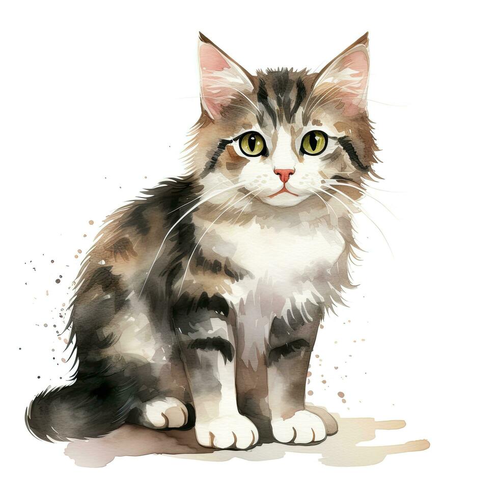 ai generiert Aquarell Katze Clip Kunst auf Weiß Hintergrund. ai generiert foto