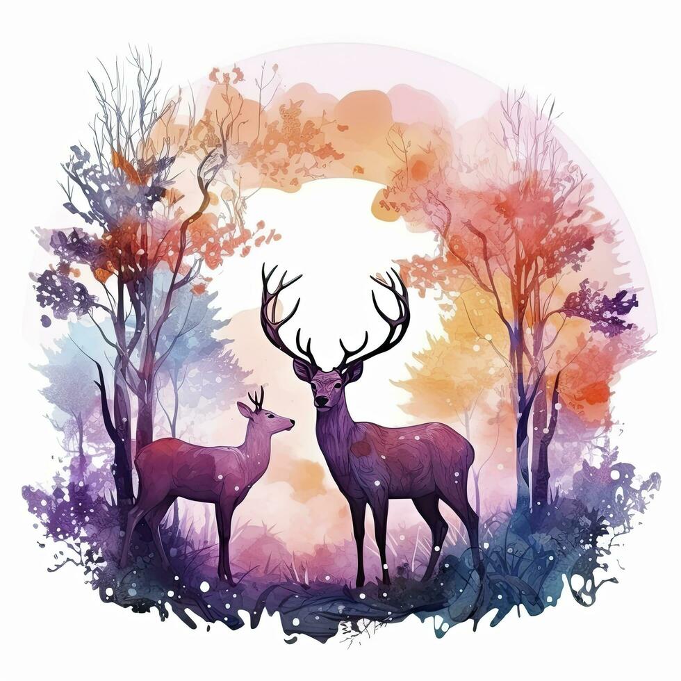 ai generiert bunt Hirsche im Wald. T-Shirt Design. ai generiert foto