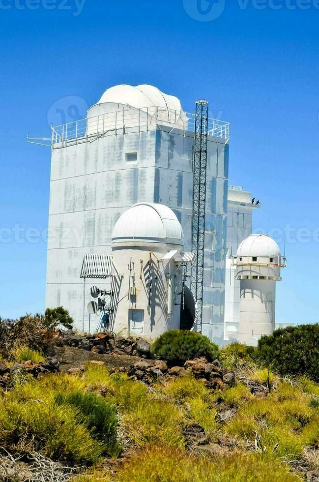 das groß Weiß Observatorium Gebäude ist umgeben durch Vegetation foto