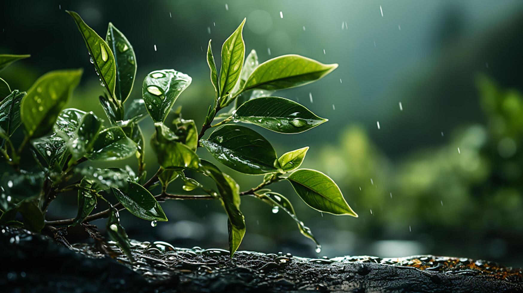 ai generiert ein Pflanze mit Wasser Tröpfchen auf es foto