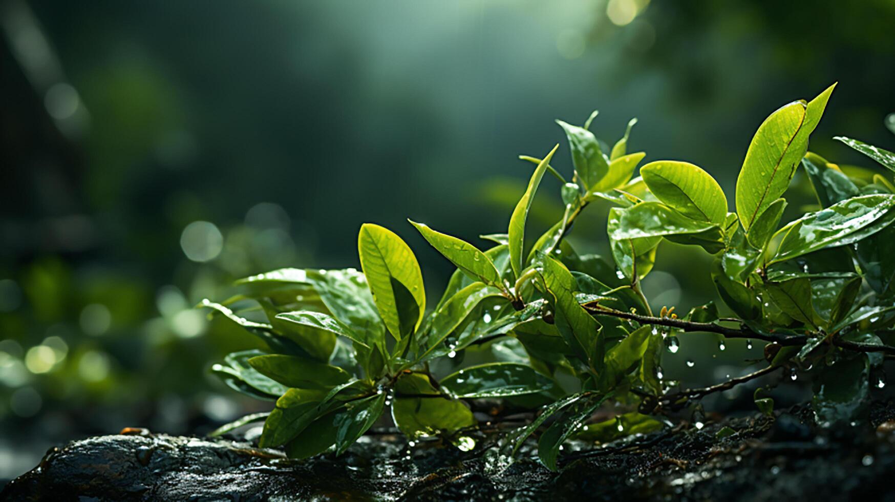 ai generiert ein Pflanze mit Wasser Tröpfchen auf es foto