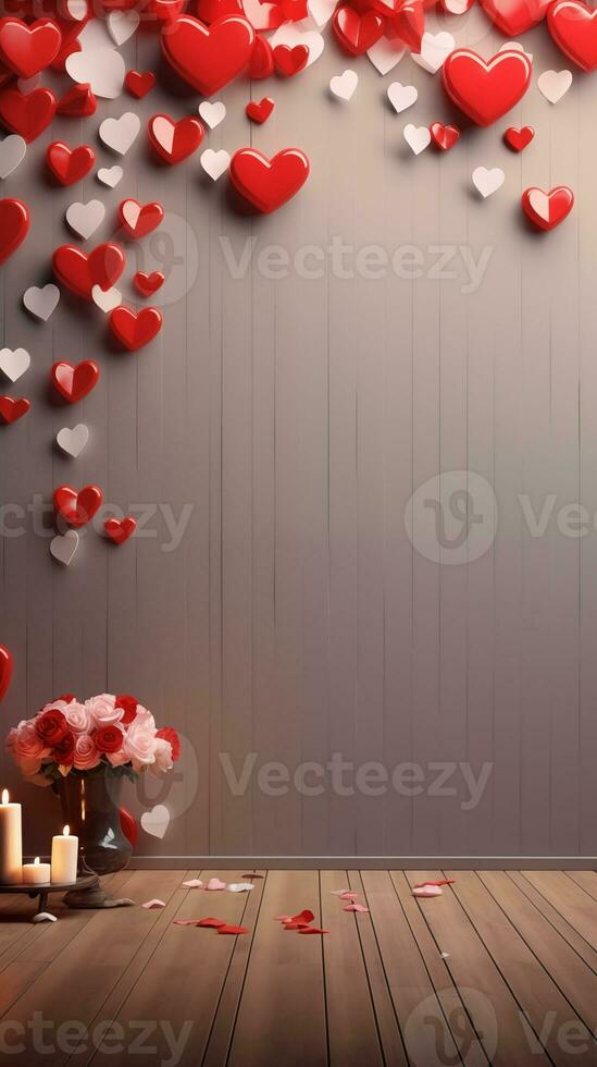 ai generiert schön Vertikale Hintergrund zum Valentinstag Tag foto