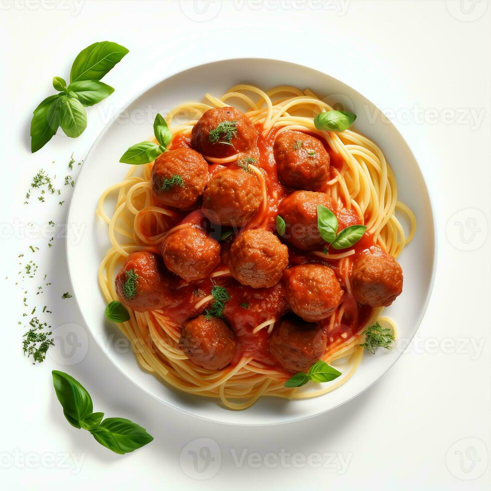 ai generiert Spaghetti Fleischklößchen echt Foto fotorealistisch Lager
