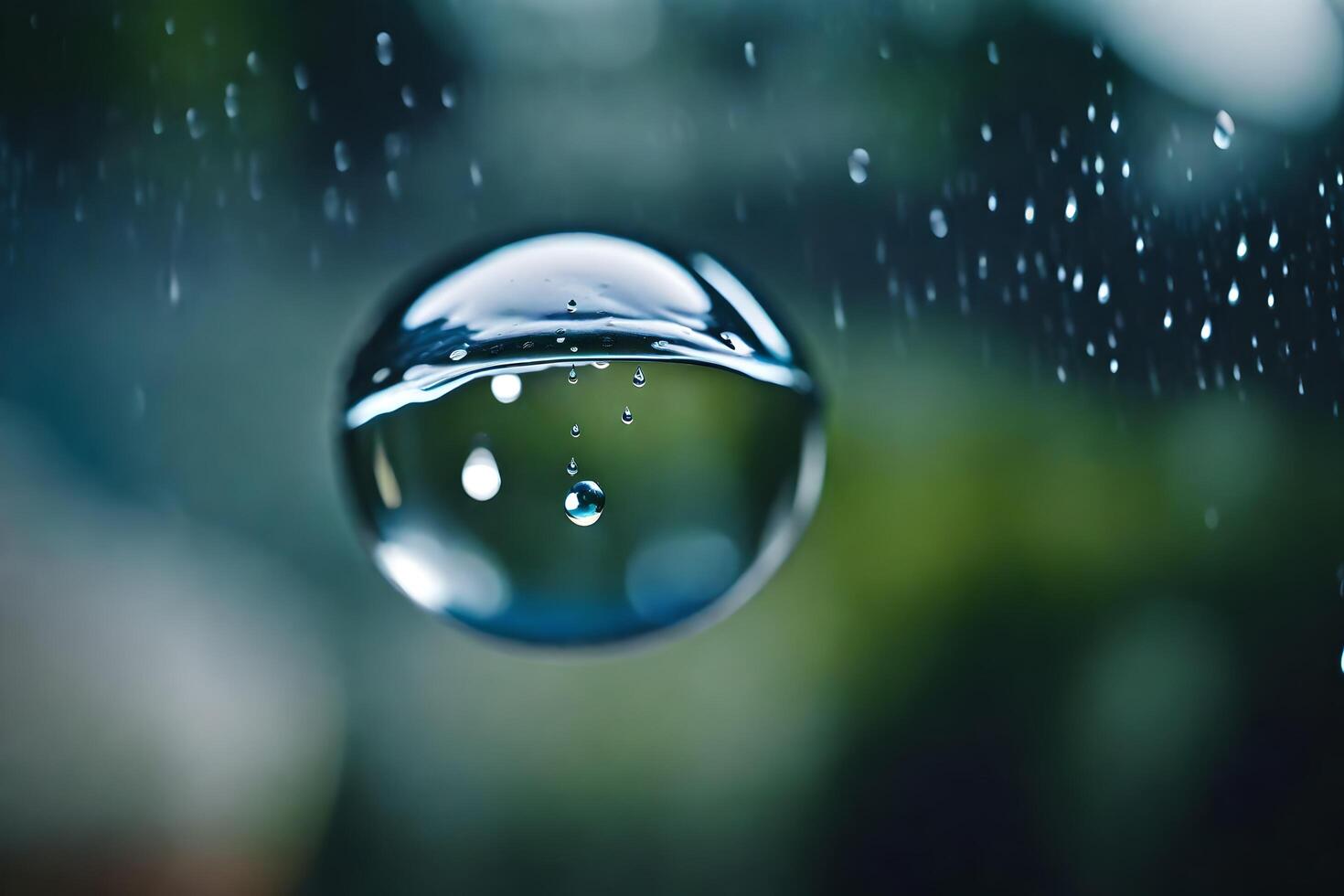 ai generiert ein fallen von Wasser ist reflektiert im ein Glas Kugel foto