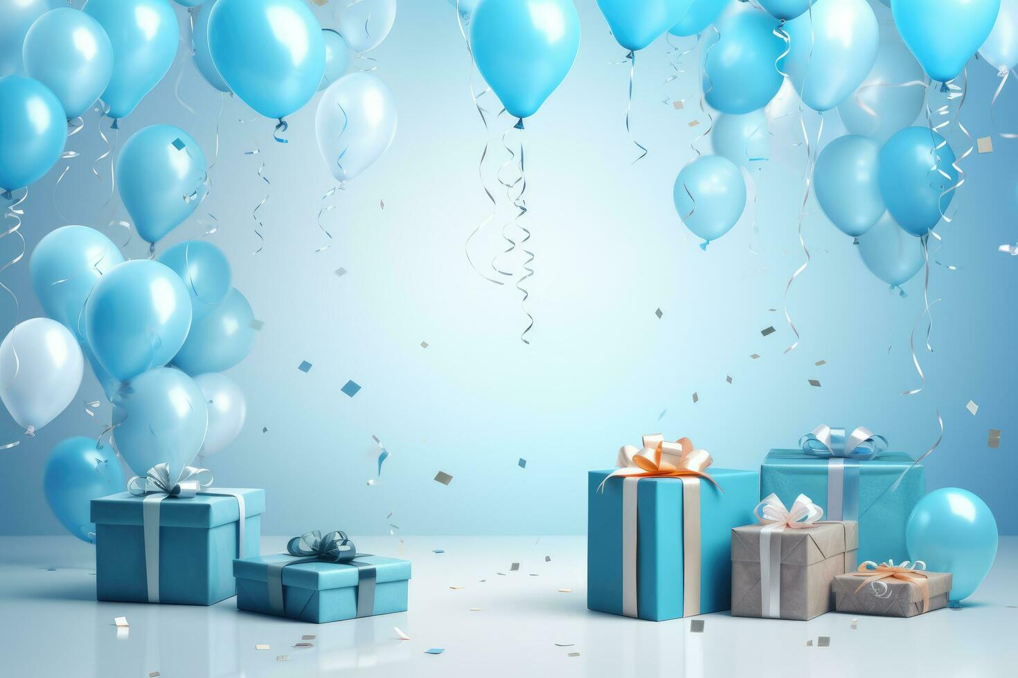 ai generiert Farbe Luftballons ein Geschenk Kisten zum Geburtstag Dekoration, ai generiert foto