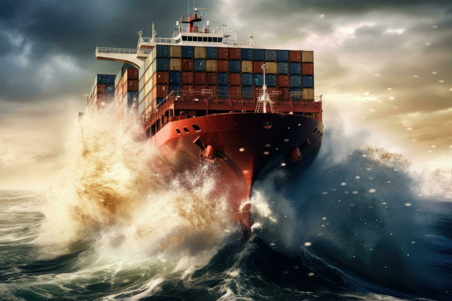 ai generiert Container Ladung Fracht Schiff im das Sturm Meer ai Generator foto