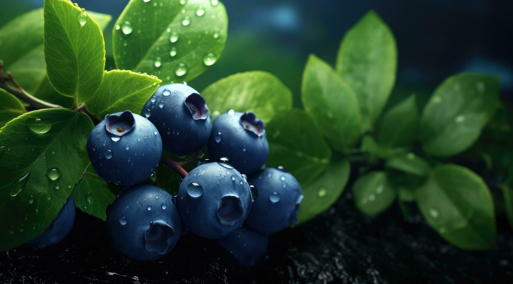 ai generiert Blaubeeren Hintergrund, auf dunkel Hintergrund foto