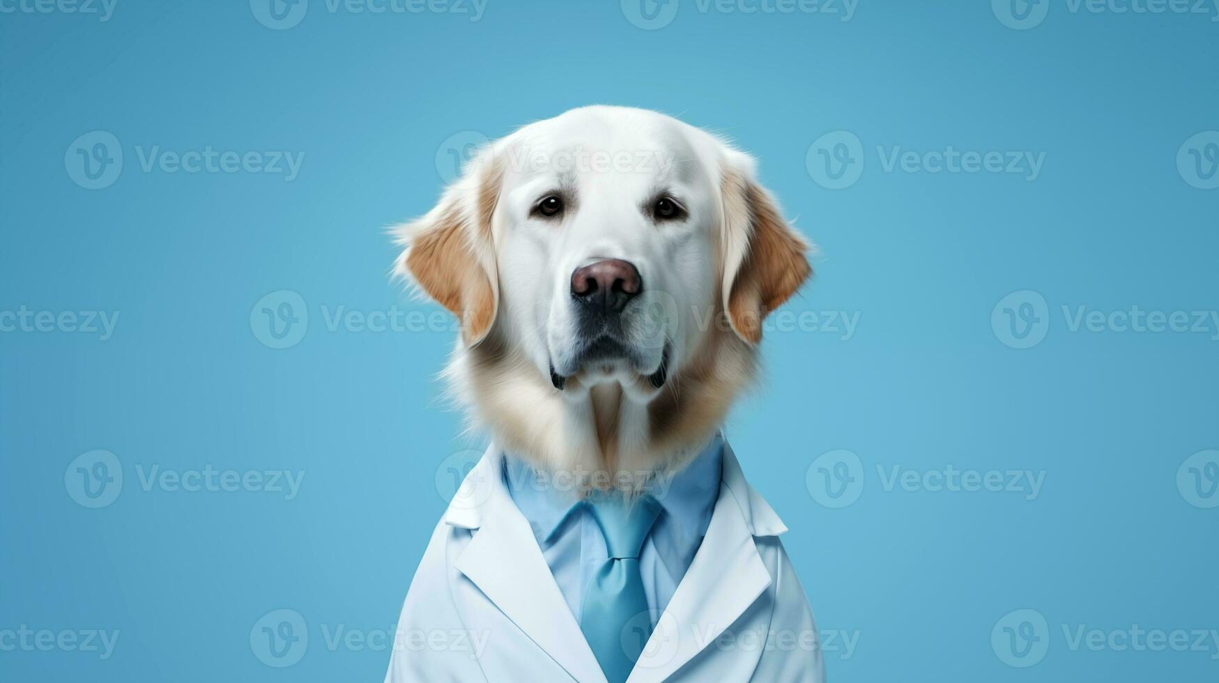 ai generiert Hund im Kleider auf Blau Hintergrund. Studio Porträt von ein süß groß Hund. foto