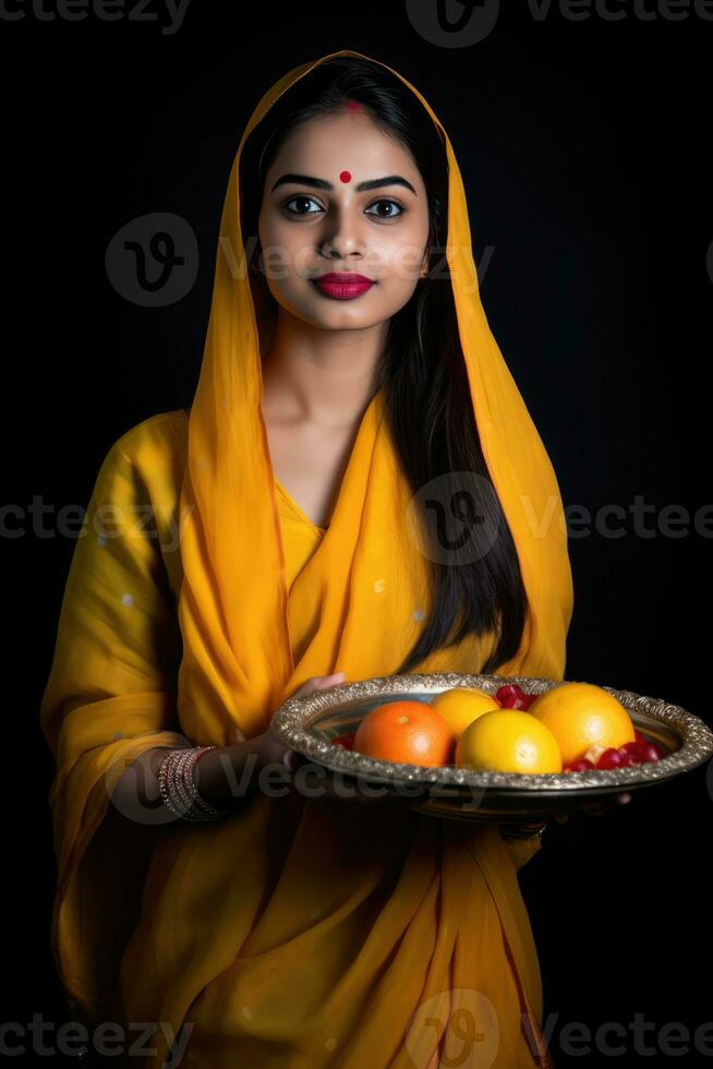 ai generiert schön indisch Frau im traditionell Kleidung foto