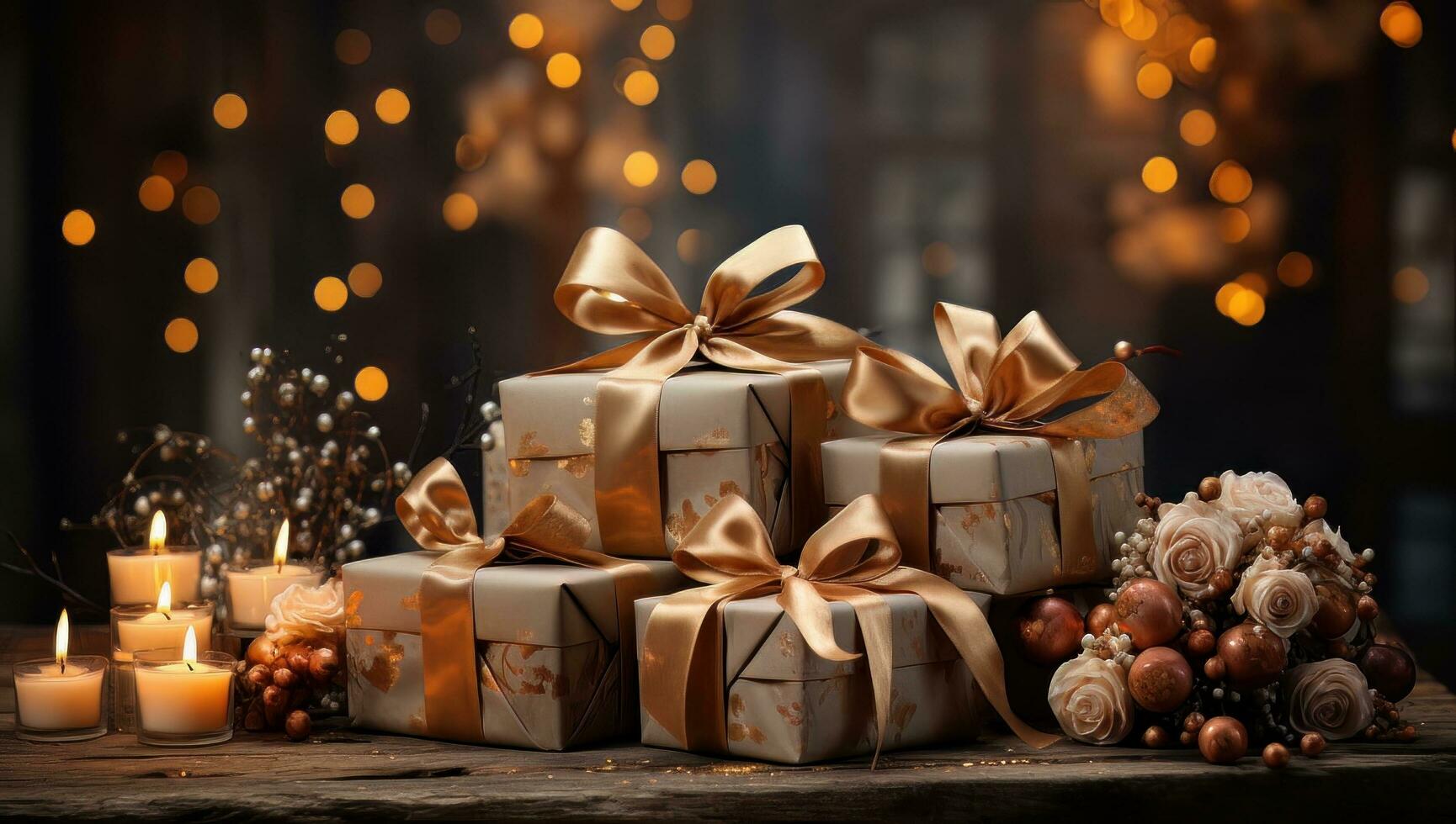 ai generiert Weihnachten Baum mit Geschenke und Dekorationen foto