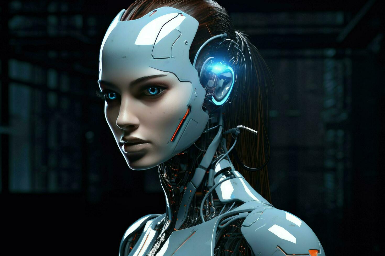 ai generiert Nahansicht schön weiblich Roboter und Mädchen Humanoid Gesicht ai generiert foto