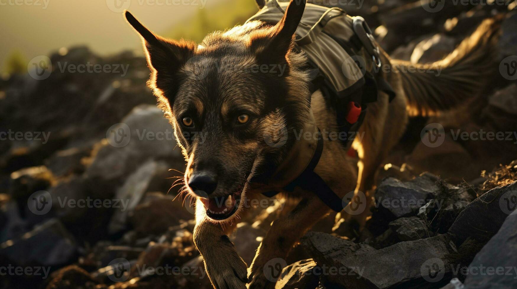 ai generiert Foto von ein entschlossen Suche und Rettung Hund. generativ ai