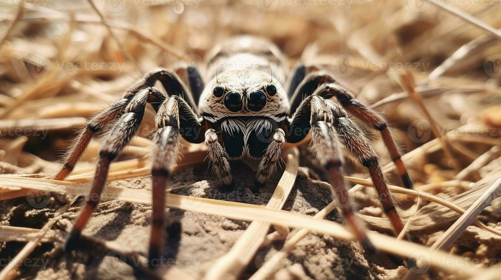 ai generiert Foto von Zebra Spinne auf ein Boden. generativ ai