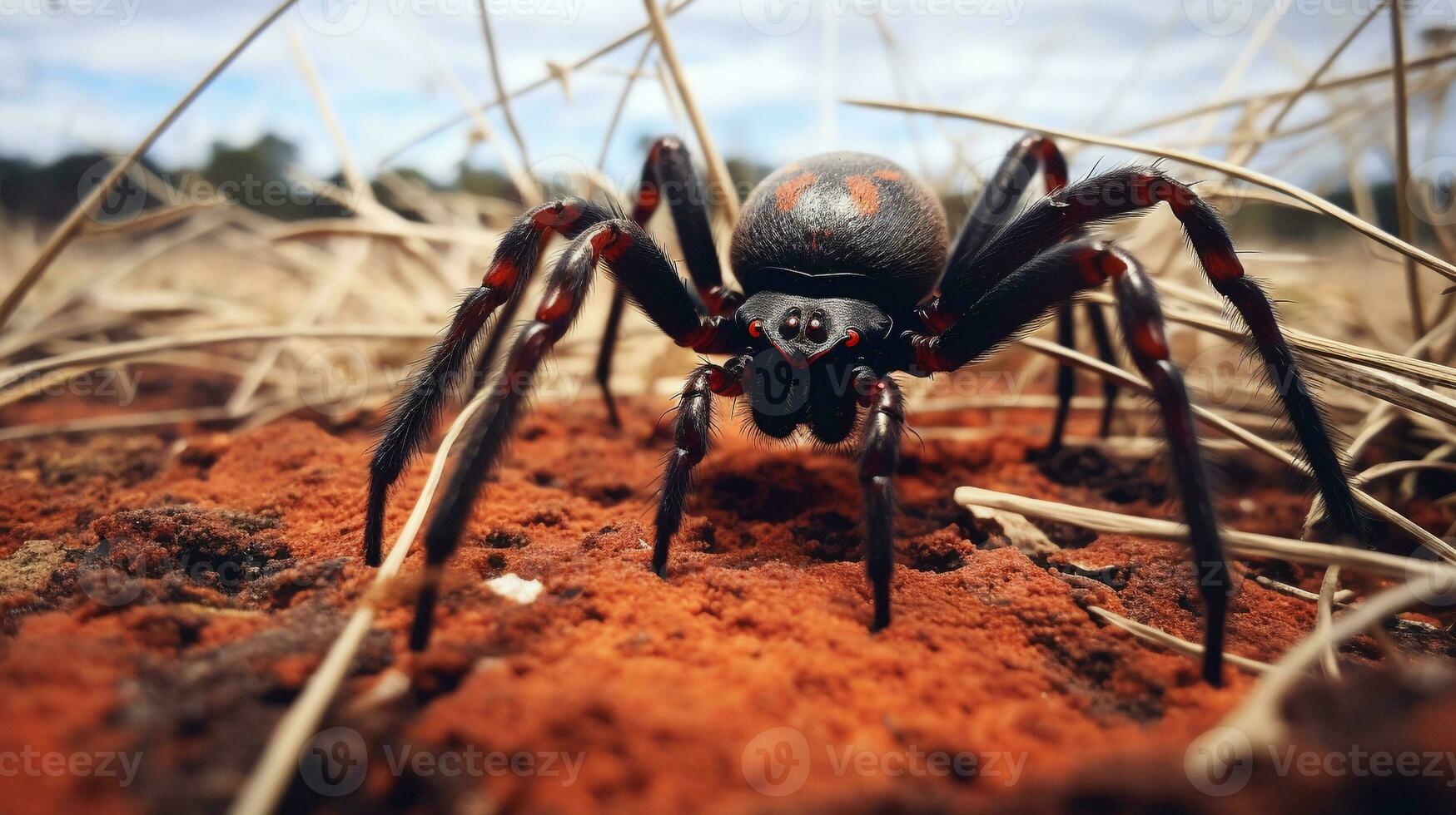 ai generiert Foto von Redback Spinne auf ein Boden. generativ ai