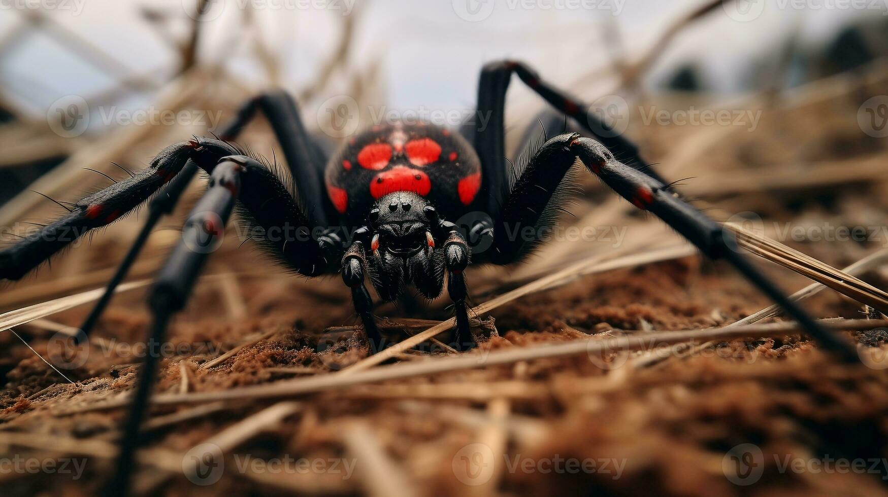 ai generiert Foto von Redback Spinne auf ein Boden. generativ ai