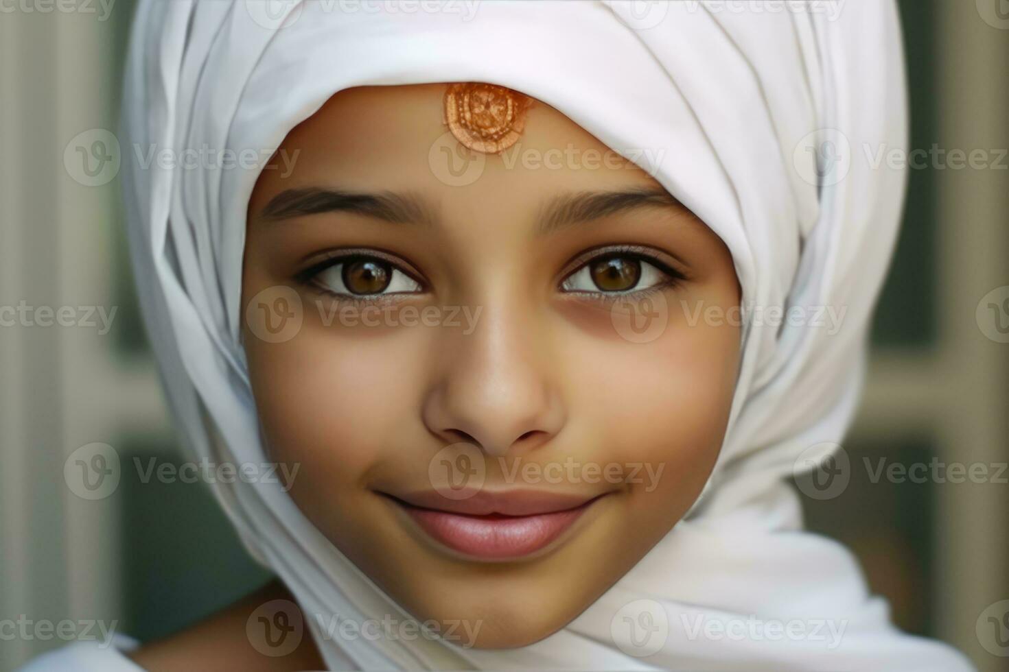 ai generiert östlichen Frau im Weiß Turban und Henna foto