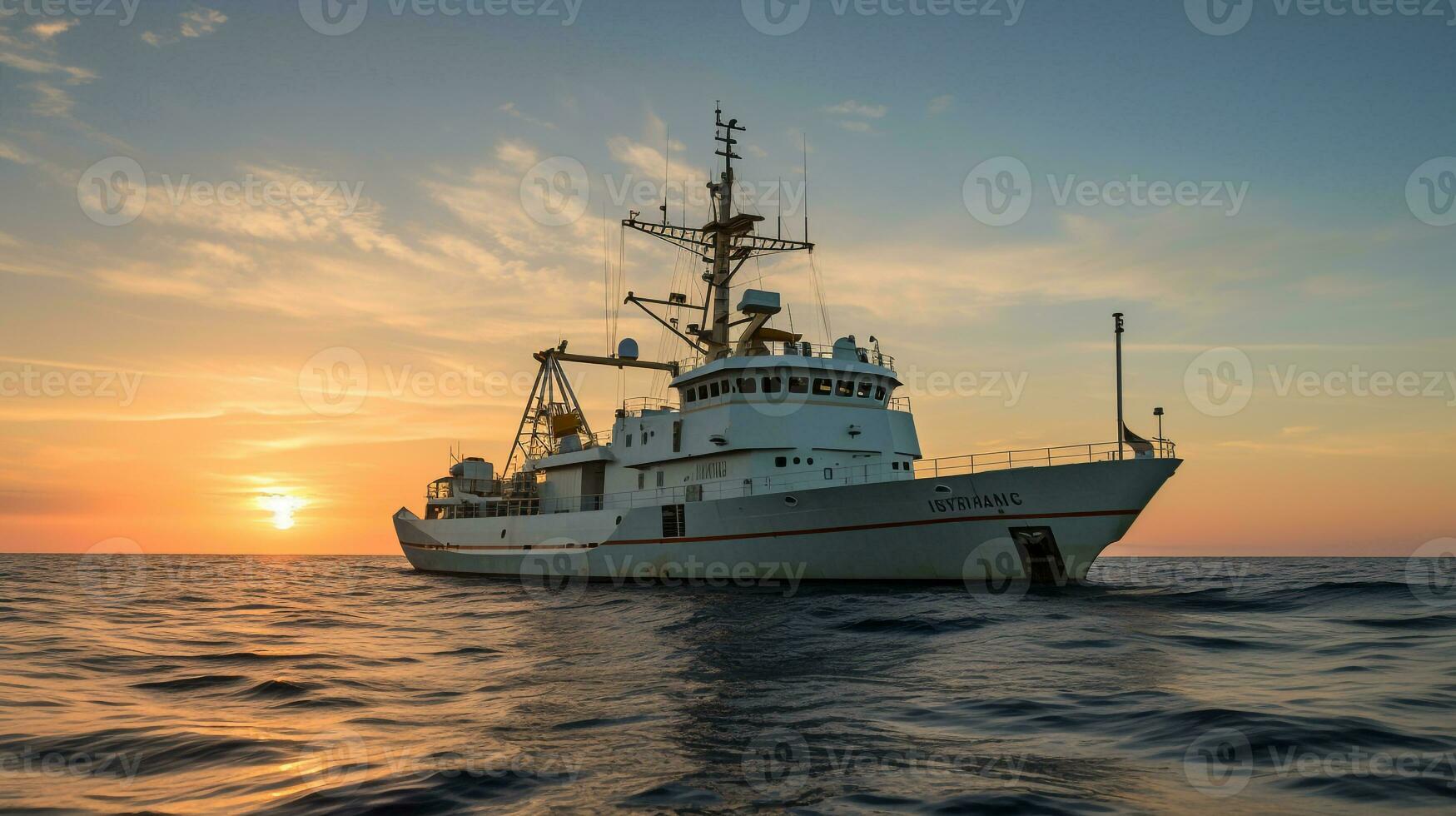 ai generiert ein Foto von ein Forschung Schiff ausgestattet mit fortgeschritten Technologie zum studieren Marine Verschmutzung. generativ ai